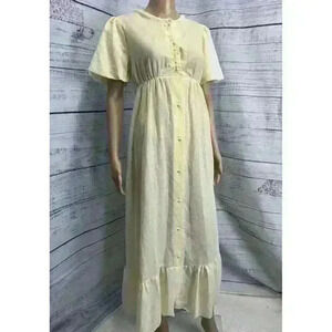 VTG RARE Lady Weldon 50’s Yellow Button Up Night Gown Dress Sz M Prairie Cottage